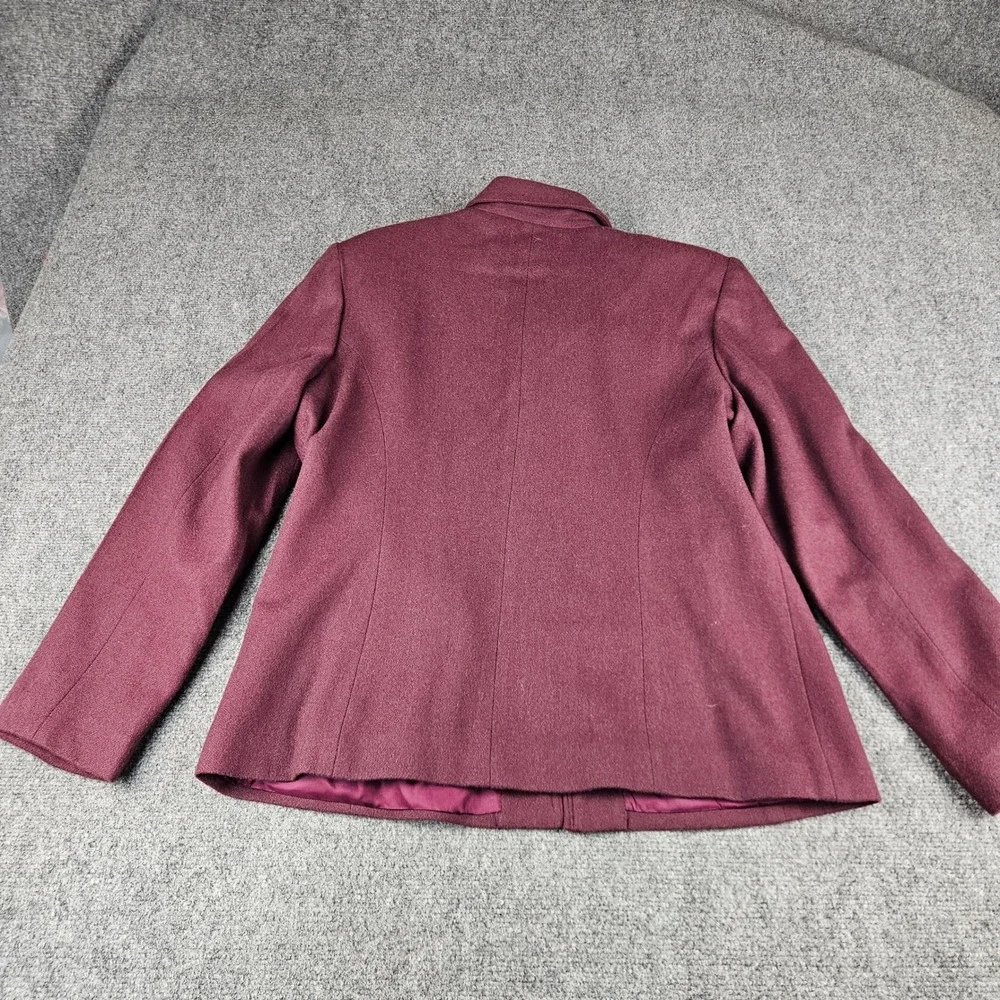 Laura Scott Womens 14 Burgundy 100% Wool Zip Front Jacket Vintage Collared Coat